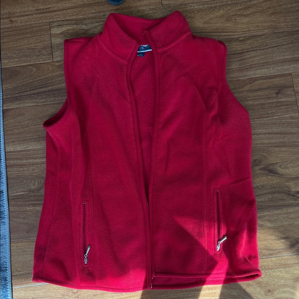 Karen Scott Bright Red Fleece Zip Vest